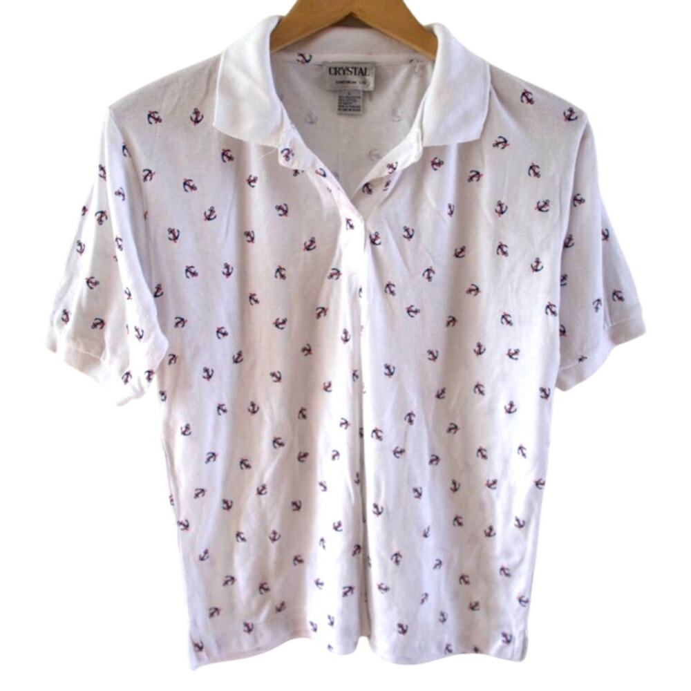 Vintage 80s Polo Shirt Large Preppy Coastal Anchors Marthas Vineyard New England
